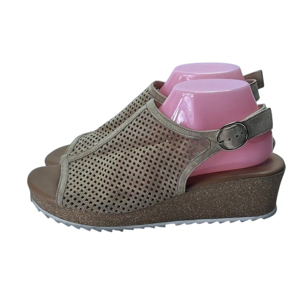 Paul Green Sandals Womens 7.5 Tan Cleo Wedge Leather In Dakar Suede Austria Made